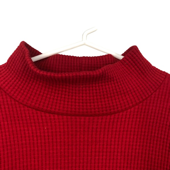 AVA & VIV Holiday Red Waffle Knit Mock Neck Balloon Sleeve Sweater, Christmas X - Picture 3 of 8